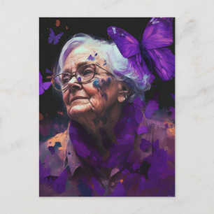 Femme Âgée Avec Papillons Carte Postale