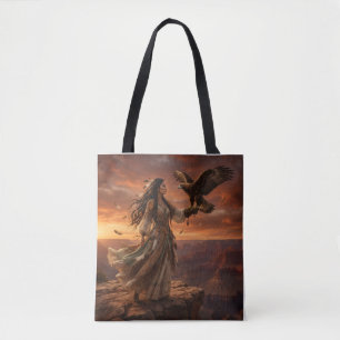 Femme amérindienne avec aigle sur sac à main de fa