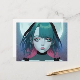 Femme Anime Triste Yeux Bleus Carte Postale
