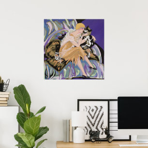 Femme Art Déco Vintage avec Chat par S. Chompre