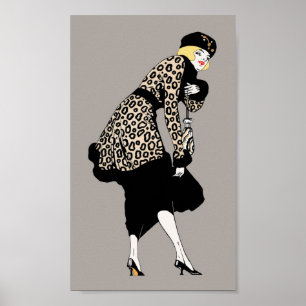 Femme Art Déco vintage en veste Empreinte de léopa