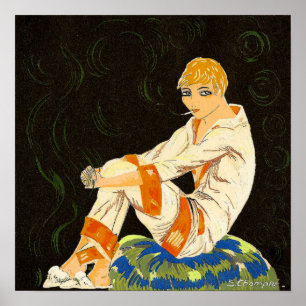 Femme Art déco vintage, Fumer par S. Chompre