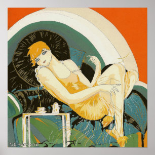 Femme Art Déco vintage sur canapé, Chompre