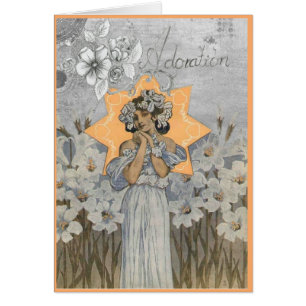Femme Art nouveau avec daffodiques carte florale