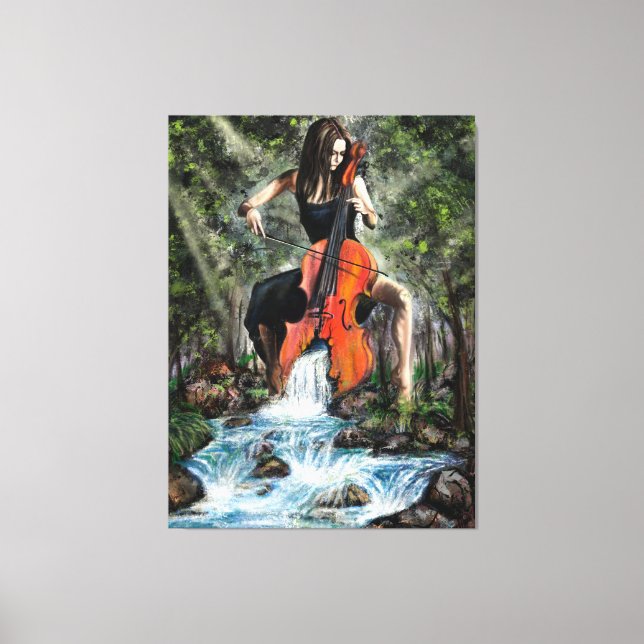 Femme au violoncelle dans la nature toile Imprimer (Recto)