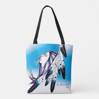 Femme autochtone via sac fourre-tout de plumes d'a