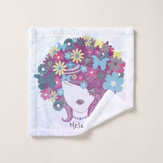 Femme Aux Cheveux Fleurs Plutôt Personnalisée  (Gant de toilette)