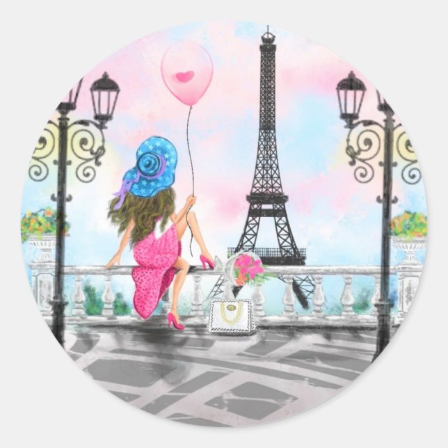 Femme avec ballon à Paris Sticker Tour Eiffel (Devant)