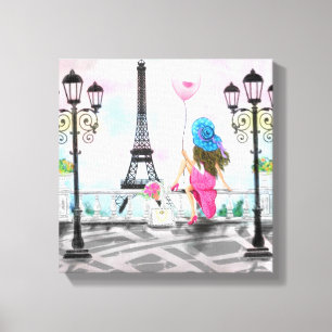 Femme avec Ballon Paris toile Imprimer Tour Eiffel