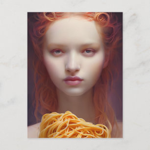 Femme Avec Carte Postale Spaghetti