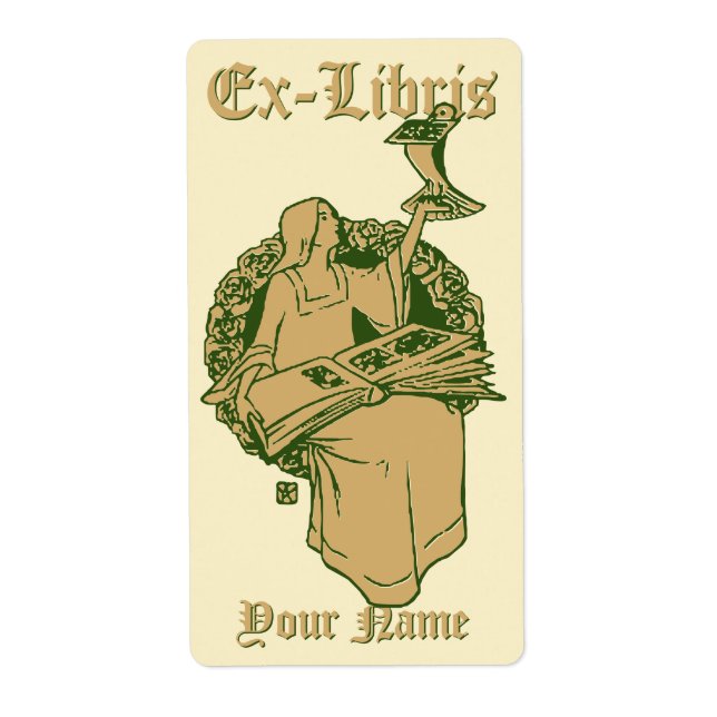 Femme Avec Livre & Oiseau Ex Libris Modèle (Devant)