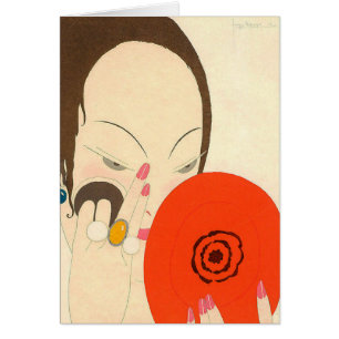 FEMME AVEC MIROIR ROUGE Déco Beauté Maquillage mod