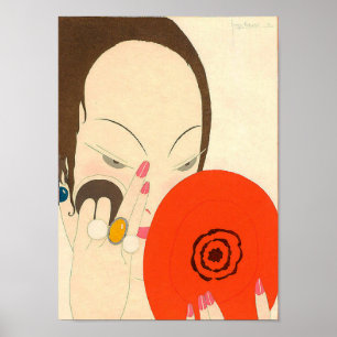 FEMME AVEC MIROIR ROUGE Déco Beauté Maquillage mod