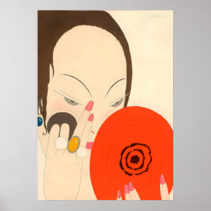 FEMME AVEC MIROIR ROUGE Déco Beauté Maquillage mod