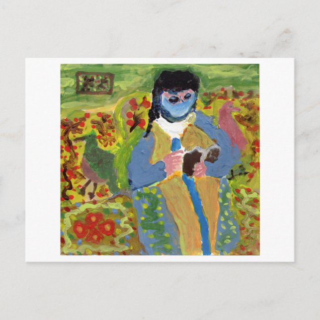 Femme avec voile bleu, lecture, carte postale (Devant)