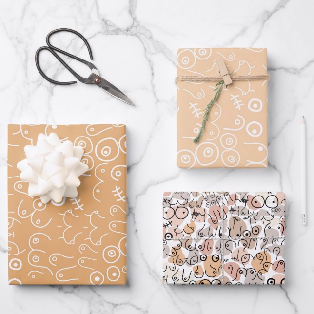femme beige amusant papier d'emballage mammaire (Recto)
