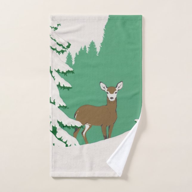Femme blanche face cerf pin vert neige (Serviette à main)