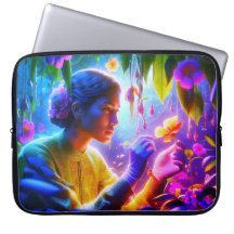 Femme botaniste femme sur un sac d'électronique