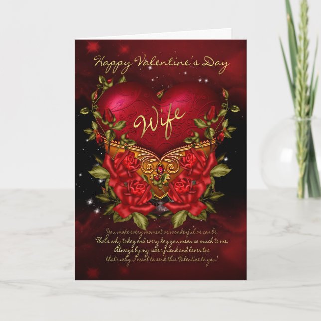 Femme, Carte Saint Valentin avec Coeur et Rose (Devant)