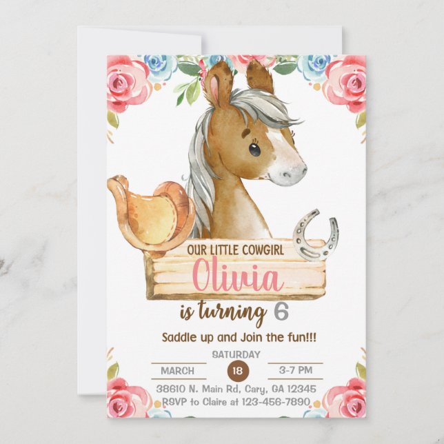 Femme, cheval, équitation, invitation d'anniversai (Devant)