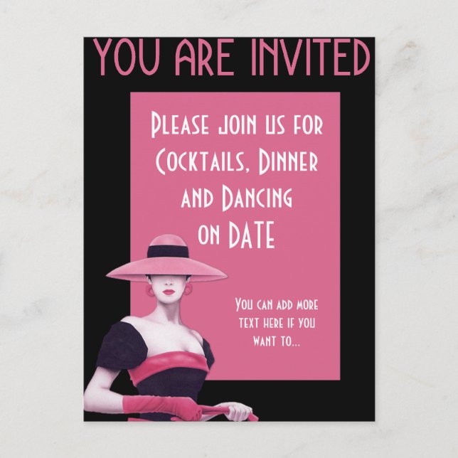 Femme chic avec une invitation chapeau rose/gants (Devant)