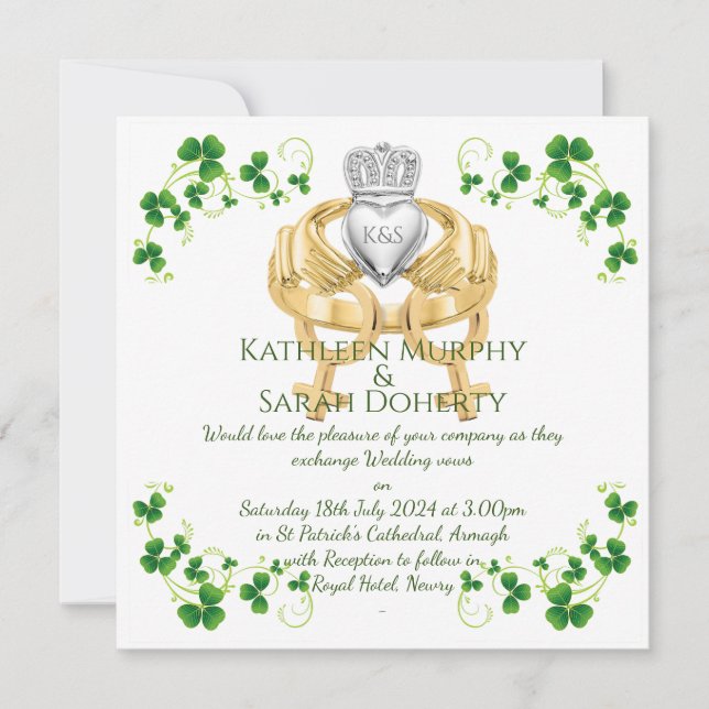 Femme Claddagh Ring & Invitation Shamrock (Devant)