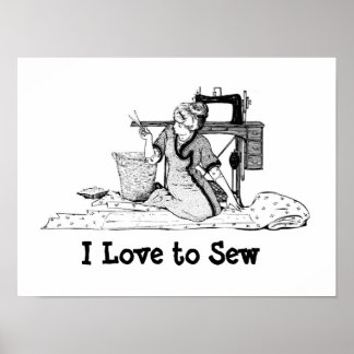 Femme coupant tissu - I Love to Sew poster