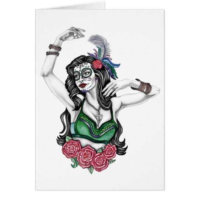 Femme crâne de sucre avec Rose (Devant)
