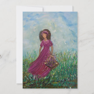 Femme cueillant des fleurs, vierge toute carte d'o