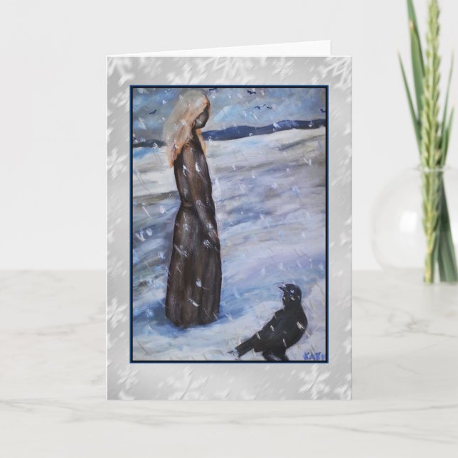 Femme dans la neige avec la carte d'art de (Devant)