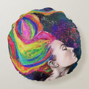 Femme de cheveux colorée Coussin rond