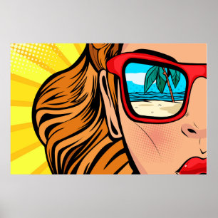 Femme de Pop Art en Lunettes de Soleil sur Affiche