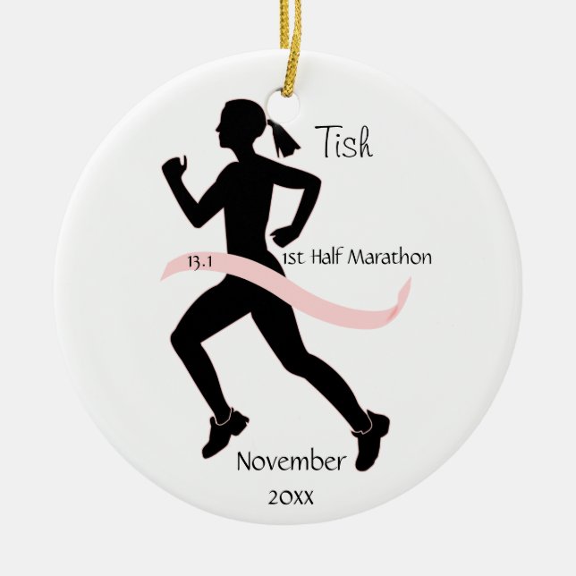 Femme demi-marathon de coureur ornement en rose (Devant)