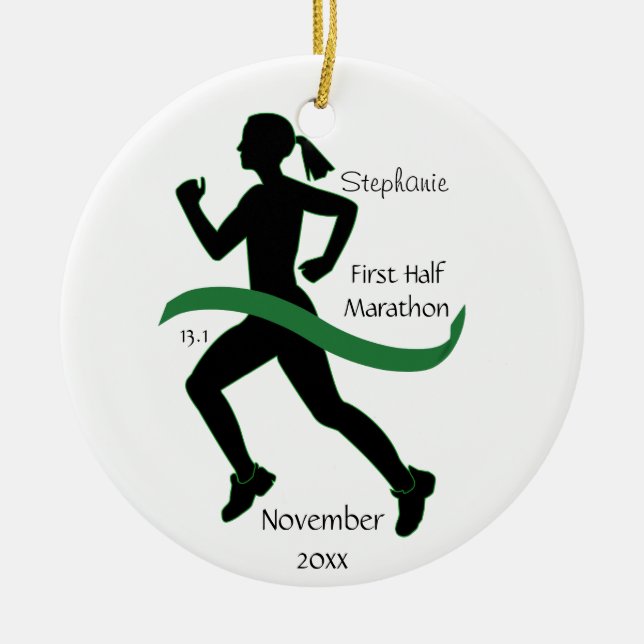Femme demi-marathon de coureur ornement en vert (Devant)