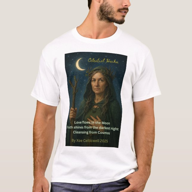 Femme druide et poème sur T-shirt (Devant)