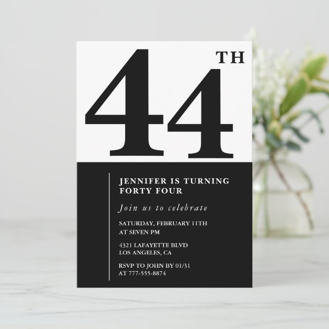 Femme Elegant 44e anniversaire invitation Noir (Debout devant)