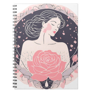 Femme élégante abstrait cahier rose paisible