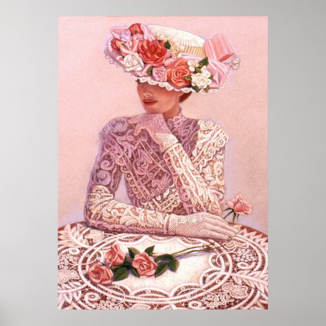Femme élégante, casquette rose, décoration dentell (Devant)