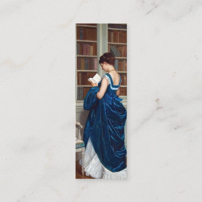 Femme en bleu, lisant une carte de livre (Devant)