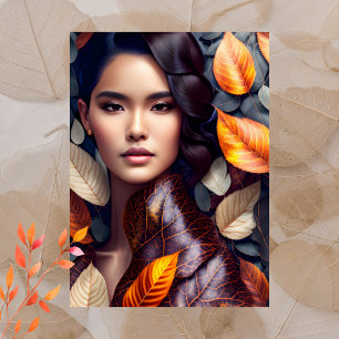 Femme en feuilles d'automne, Carte postale