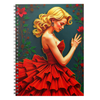 Femme en robe rouge Carnet photo spirale