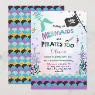 FEMME ET Pirate invitation à l'anniversaire Bleu p