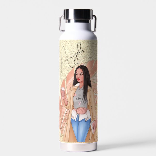 Femme Fashionista Bouteille d'eau rose or (Avant)