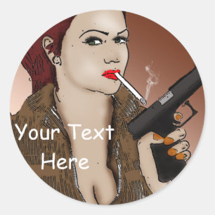 Femme Fatale - Smoking and Guns Classic Round Sticker