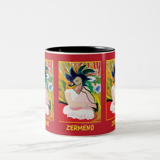 "Femme Fauve" (wraparound) by Zermeno Two-Tone Coffee Mug (Center)