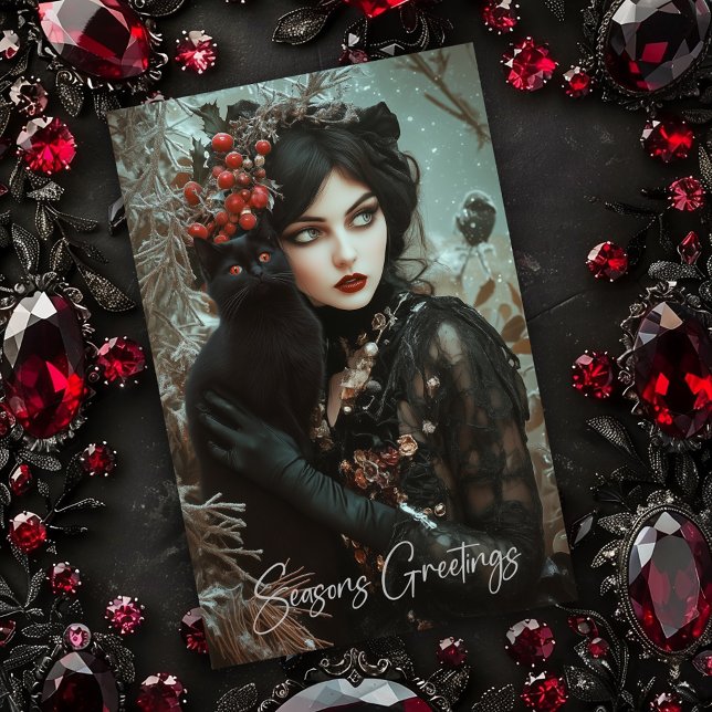 Femme gothique avec carte de Noël Chat Noir (Créateur téléchargé)