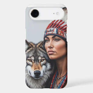 Femme indienne d'Amérique avec loup