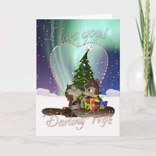 Femme Je T'Aime Carte De Noël Avec Écureuil Amoure (Devant)