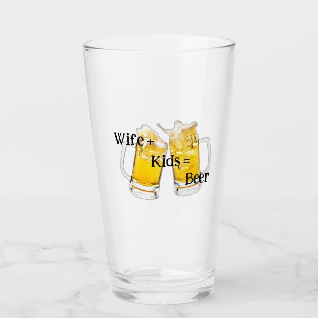 femme+kids=bière fête des pères verre personnalisé (Devant)