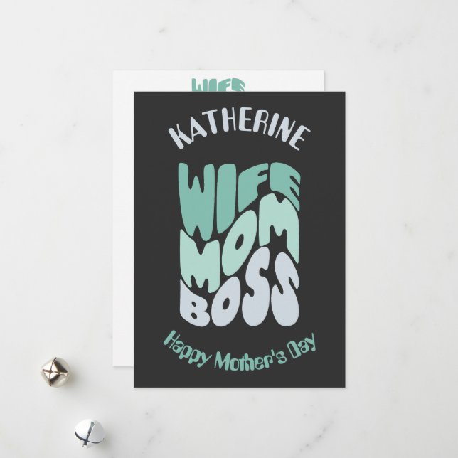 Femme, maman, patron sur mesure Carte de fête des  (Devant/Arrière en situation)